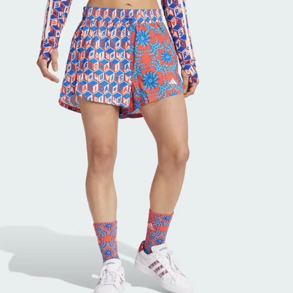 Adidas x FARM Rio Pacer Shorts, Color Bright Red / Signal Cyan, Size M, NWT - Picture 2 of 16